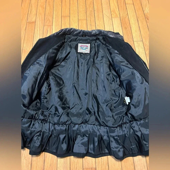 Vtg Adler Suede Leather Coat Women’s Medium 80’s Ruched Paisley Print Patchwork - Picture 11 of 11